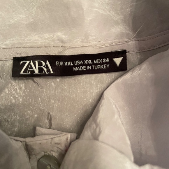 ZARA -grey sheer tie collar button up shirt - Picture 2 of 2